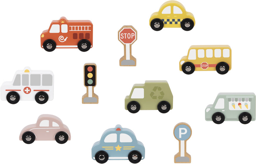 Tooky toy Houten Voertuigenen Verkeersbordenset 12-delig