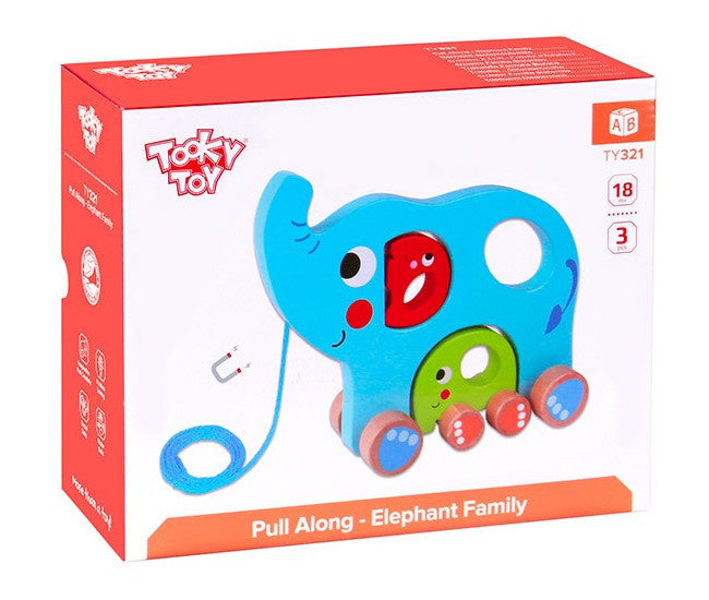 Tooky toy Olifant Houten Trekfiguur 18 maanden Blauw 3-delig