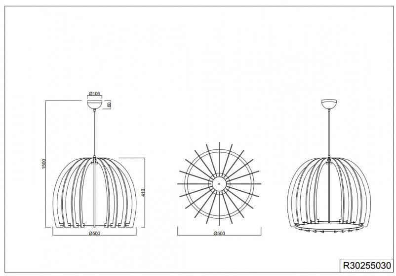 hanglamp Wood 150 x 50 cm E27 hout 60W lichtbruin