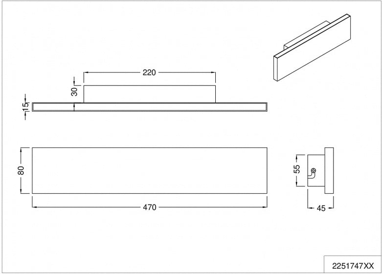 wandlamp Concha 47 x 8 cm led staal/acryl 9W antraciet