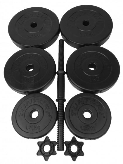 dumbbellset vinyl 15 kg met dumbbellstang zwart