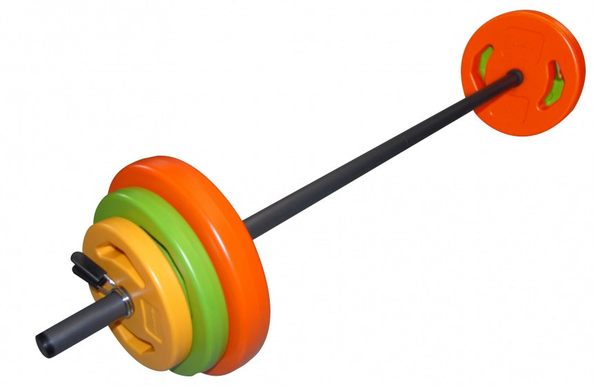 Tunturi aerobic pump gewichtenset 20kg - halterset met 6 schijven - incl. halterstang - met schuimrubberen beschermlaag - incl. gratis fitnessapp