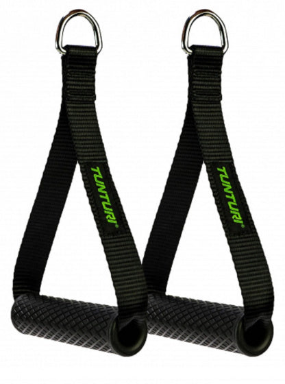 Tunturi strap handle - cable handles met d-ring - per paar - zwart