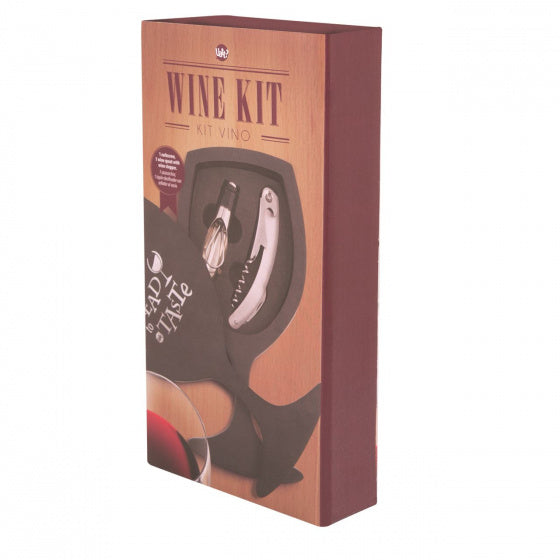 wijnkit 18 x 10 cm MDF/RVS zwart/zilver 3-delig