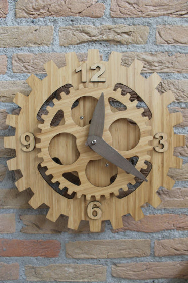 schakelklok Tandwiel 40 x 8 cm bamboe bruin