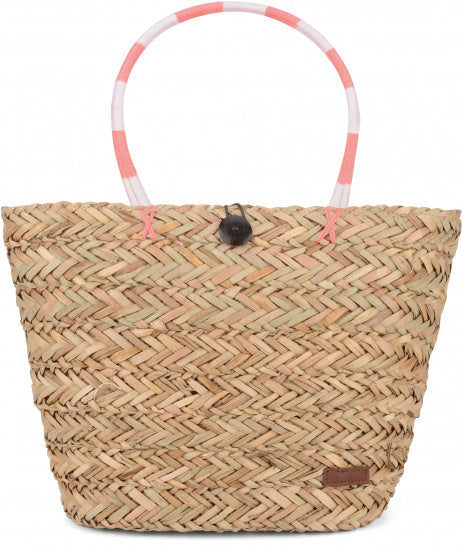strandtas 38 x 10 x 26 cm stro naturel/koraal