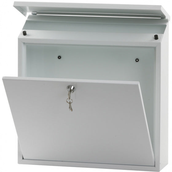 wandbrievenbus Malagan 37 x 11,5 cm staal wit