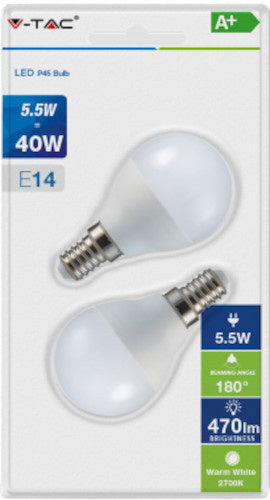 ledlamp VT-2146 5.5W 2700K E14 wit 2 stuks