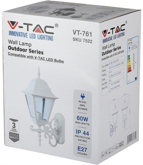 wandlamp VT-761 E27 60W 44,5 cm aluminium/glas wit