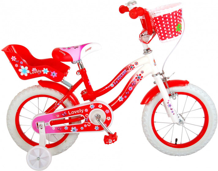 lovely 14 inch 26 cm meisjes terugtraprem rood/wit