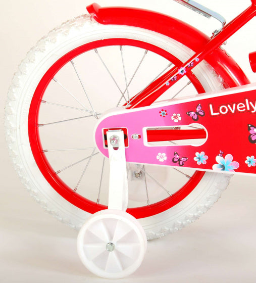 lovely 16 inch 27,5 cm meisjes terugtraprem rood/wit