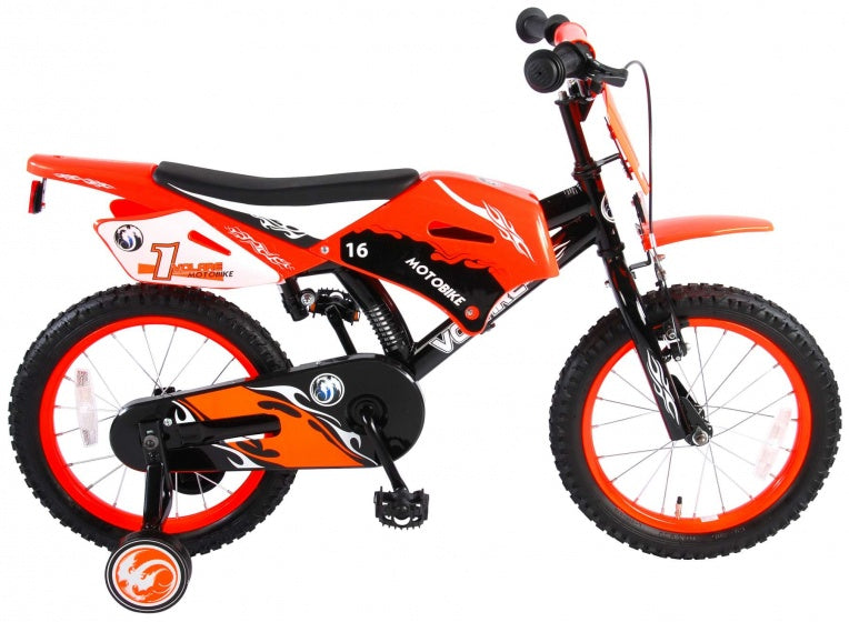 volare motorbike kinderfiets - jongens - 16 inch - oranje - 95% afgemonteerd