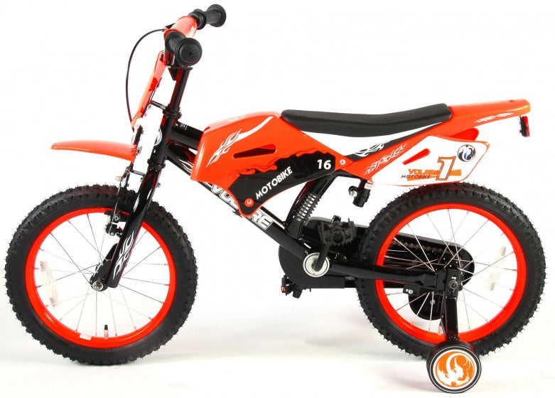 volare motorbike kinderfiets - jongens - 16 inch - oranje - 95% afgemonteerd