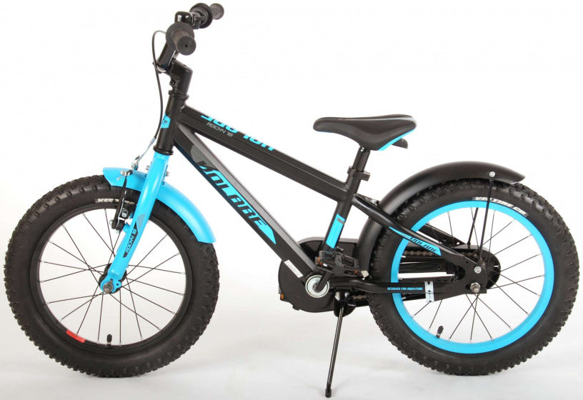 volare rocky kinderfiets - 16 inch - zwart blauw - 95% afgemonteerd - prime collection