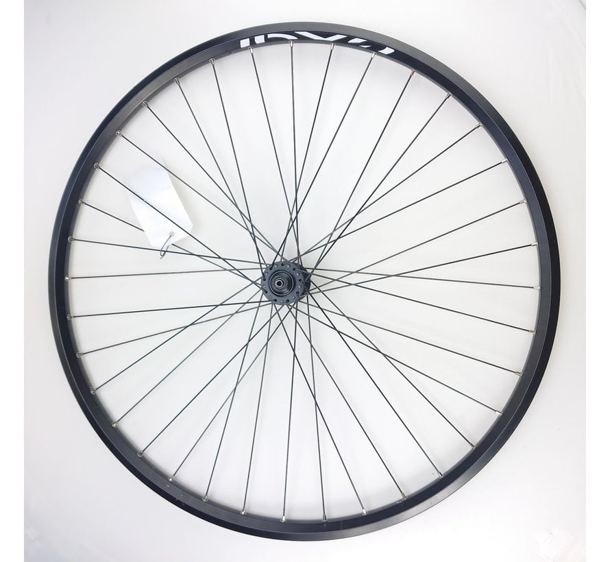 Voorwiel 28 alu zwart uitval dubbel disc