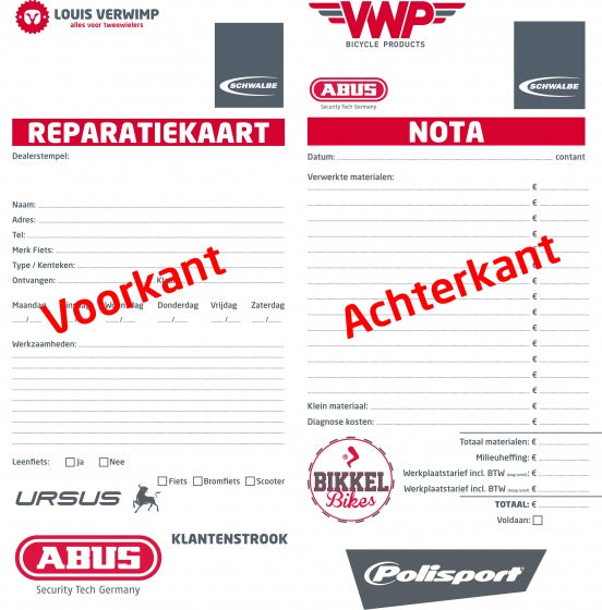Reparatiekaarten per 250 genummerd (werkplaatskaart)