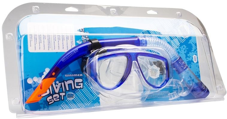 Waimea duikbril met snorkel - volwassenen - blauw - lens gehard glas