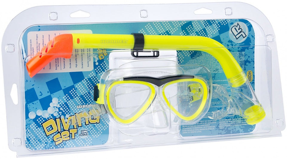 Waimea duikbril met snorkel - kinderen - geel - waterafvoerventiel