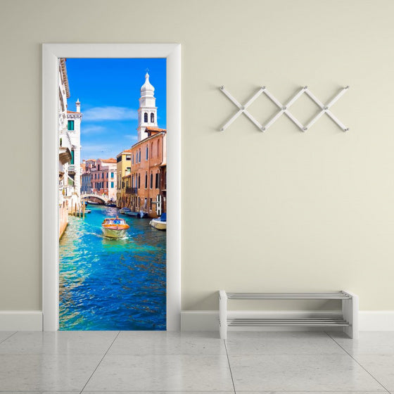 deursticker Venetië 88 x 200 cm PVC blauw
