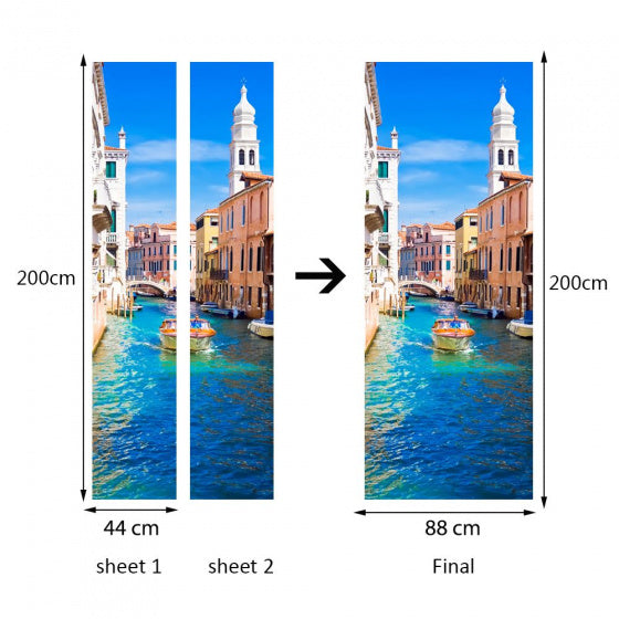 deursticker Venetië 88 x 200 cm PVC blauw