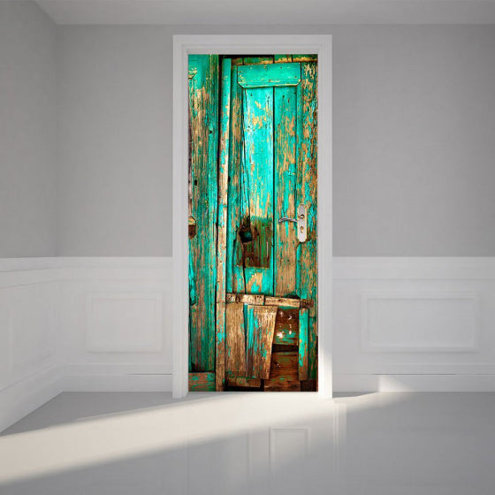 deursticker Vintage PVC 200x80 cm groen/bruin