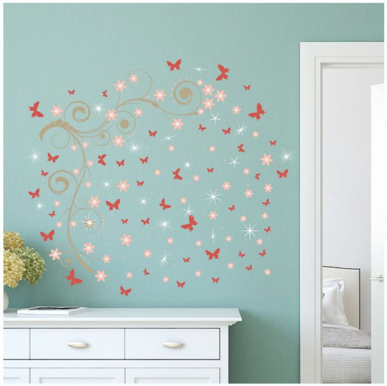 decoratiesticker Vlinders 110 x 97 cm roze 3-delig