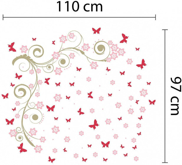 decoratiesticker Vlinders 110 x 97 cm roze 3-delig