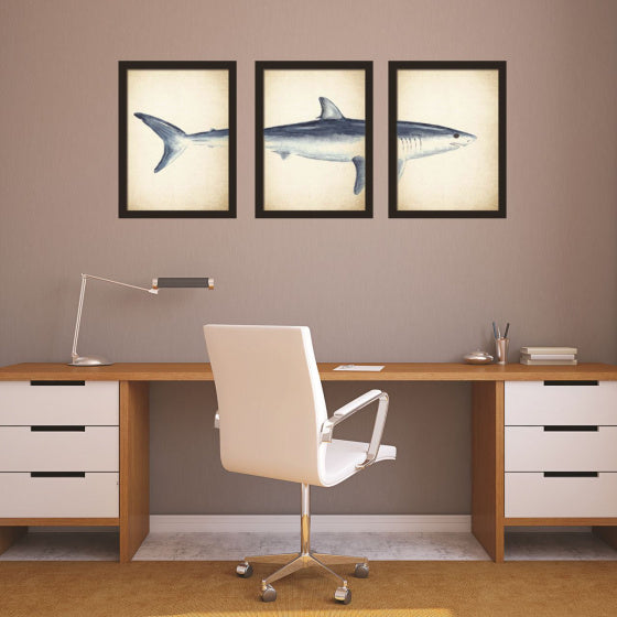 muursticker Haai 40 x 90 cm PVC geel/zwart 3-delig