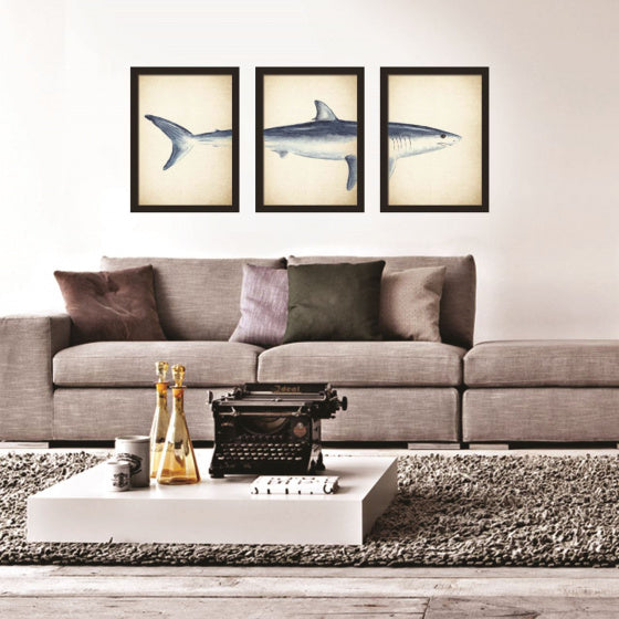 muursticker Haai 40 x 90 cm PVC geel/zwart 3-delig