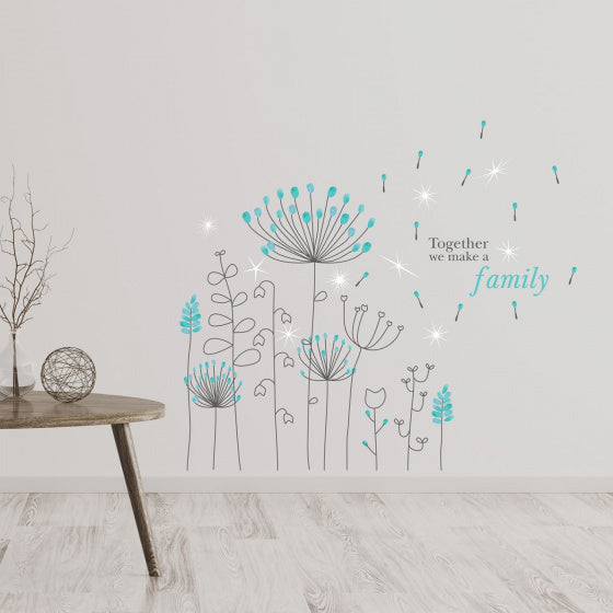 muursticker Paardenbloem 87 cm blauw/zwart 11-delig