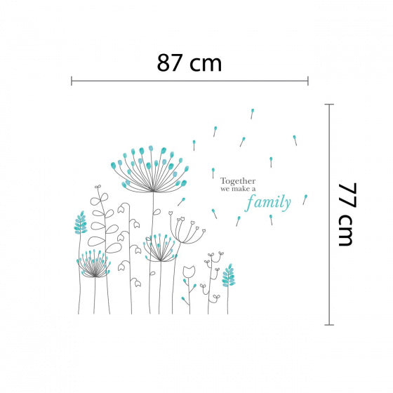 muursticker Paardenbloem 87 cm blauw/zwart 11-delig