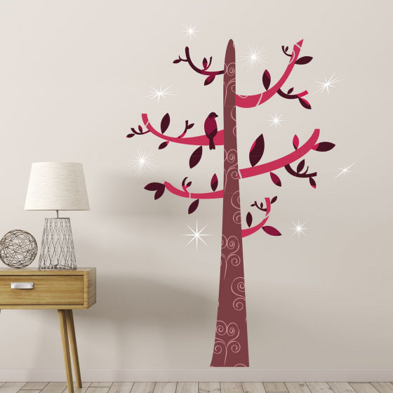 muursticker Boom 180 x 116 cm PVC rood/bruin 12-delig