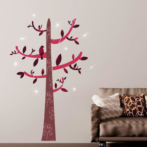 muursticker Boom 180 x 116 cm PVC rood/bruin 12-delig