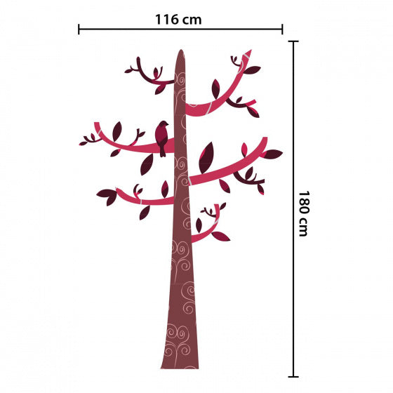muursticker Boom 180 x 116 cm PVC rood/bruin 12-delig