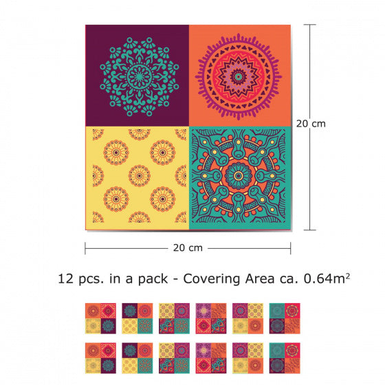 muursticker Caliza 20 cm PVC multicolor 12 stuks