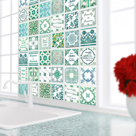 muursticker Citations 10 cm PVC groen/wit 24 stuks