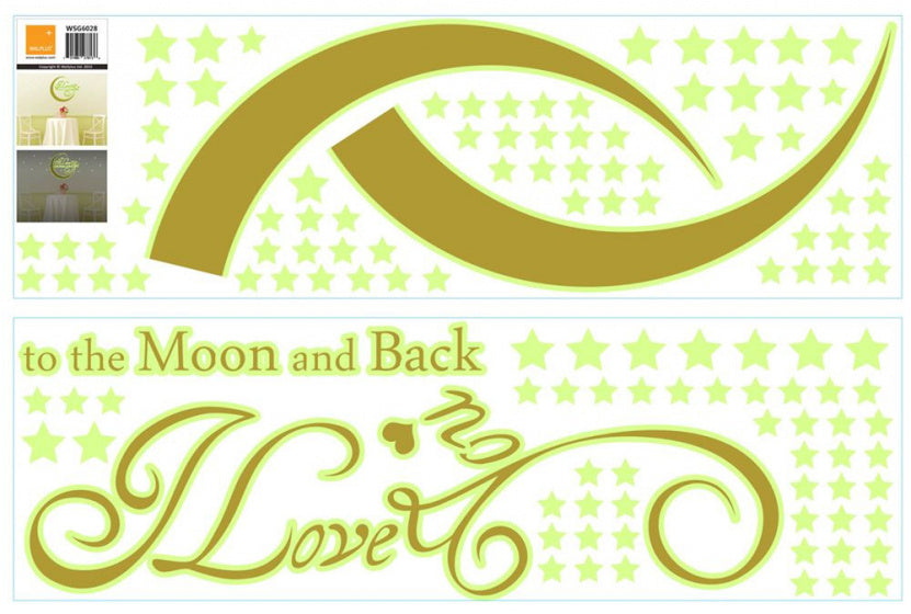 muursticker glow in the dark Love You 140 cm PVC bruin/geel