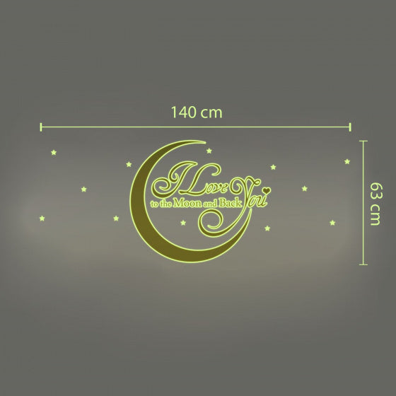 muursticker glow in the dark Love You 140 cm PVC bruin/geel