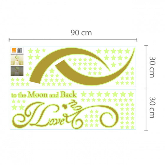 muursticker glow in the dark Love You 140 cm PVC bruin/geel