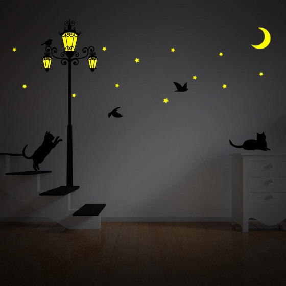 muursticker glow-in-the-dark 220 cm zwart/geel 2-delig