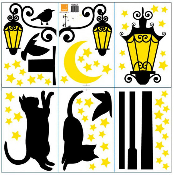 muursticker glow-in-the-dark 220 cm zwart/geel 2-delig