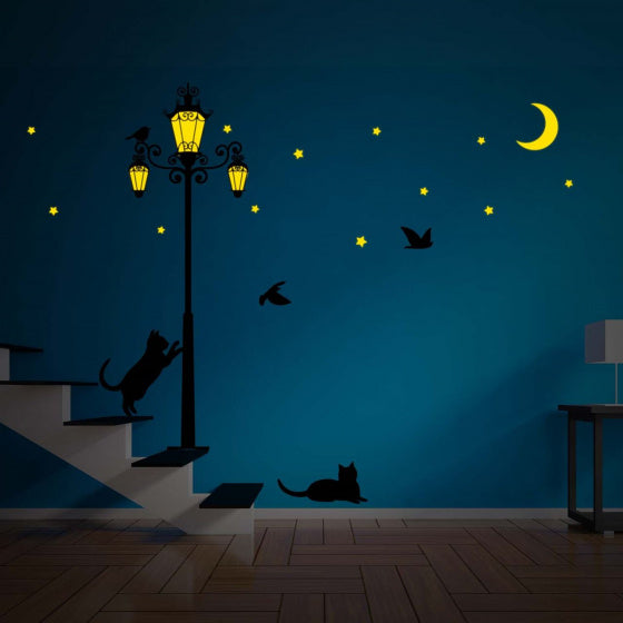 muursticker glow-in-the-dark 220 cm zwart/geel 2-delig