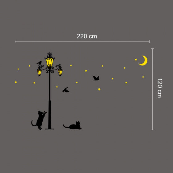muursticker glow-in-the-dark 220 cm zwart/geel 2-delig