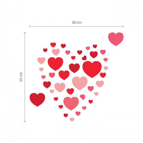 muursticker harten pvc 30 x 60 cm rood 75-delig