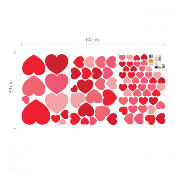 muursticker harten pvc 30 x 60 cm rood 75-delig
