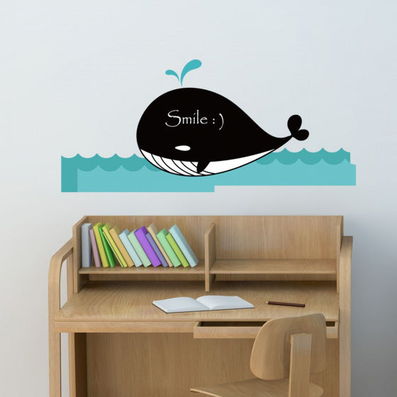 muursticker krijtbord walvis 70 cm PVC zwart/blauw