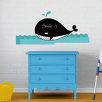 muursticker krijtbord walvis 70 cm PVC zwart/blauw