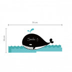 muursticker krijtbord walvis 70 cm PVC zwart/blauw