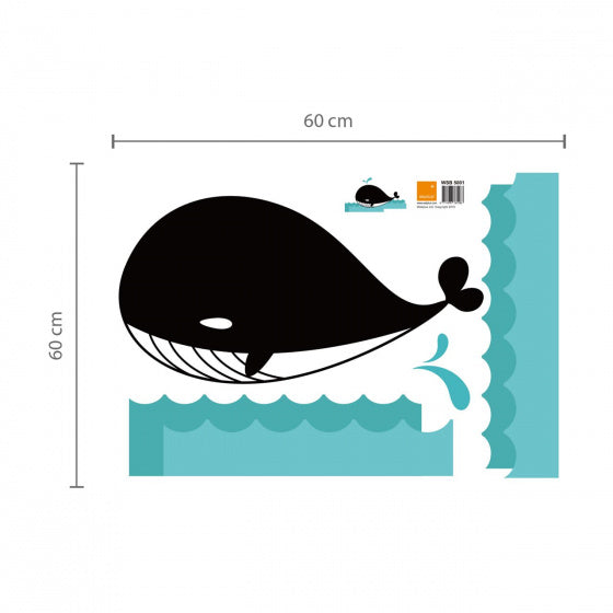 muursticker krijtbord walvis 70 cm PVC zwart/blauw