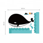 muursticker krijtbord walvis 70 cm PVC zwart/blauw